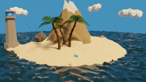 Still of the animation "Paper Island" for the WIFI elective "Blender Introduction"