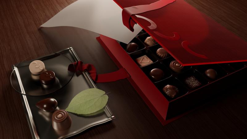 CGI: Schokoladepralinen und einfache Verpackung
